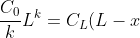 {C_0 \over k} L^k = C_L(L-x)^k